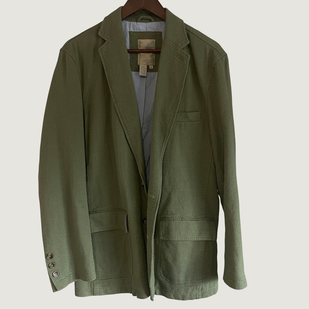 Territory Ahead Mens Green Textured Cotton Blazer 40R Field Jacket Utility Sport